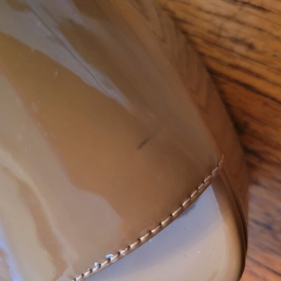 Kurt Geiger 8.5 Patent Leather Beige Platform Heeled Sandals Gold Eagle Buckle - Picture 9 of 13